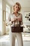 Women's Textured Plain Pattern Rectangular Form Fixed Handle Hand Shoulder Bag Woven Material Compact Size