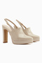 Marlen Beige Pointed Toe Slingback Platform Heeled Women's Shoes - 3