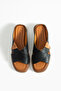 Narel Women's Black Genuine Leather Flat Sole Cross Strap Slippers Sandals - 4