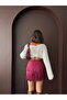 Tasseled Scuba Suede Skirt - Burgundy |   F2030 - Claret Red - 5