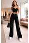 Viktorya Black Stretch Fabric Super High Waist Flared Leg Denim Palazzo Pants - 6