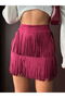 Tasseled Scuba Suede Skirt - Burgundy |   F2030 - Claret Red - 4
