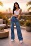 Carla Blue Medium-Washed Stretch Super High-Waisted Loose-Leg Denim Palazzo Pants
