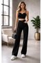 Viktoria Women's Black Stretch Fabric Super High-Waist Relaxed Leg Denim Palazzo Pants - 5
