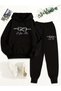 Knot Patterned Culpa Mia Lettering Printed Hooded Sweatshirt & Trousers Women's Set - 2