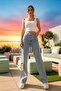 Julia 90's Light Blue Snow Stretch Fabric Super High Waist Loose Leg Denim Palazzo Pants - 6