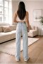Sara Ice Snow Blue Stretch Fabric Super High Waist Loose-Leg Denim Palazzo Pants - 5
