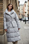 Women's Stand Collar Belted Maxi Length Gray Puffer Coat - 2