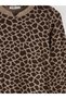 Beige Leopard Print Women's T-Shirt with Cowl Neck - 5
