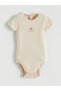 Meral Collection Ecru Elephant Printed Baby Boy Snap Fastener Bodysuit 3-Piece - 4