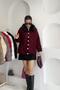 Gold Button Detail Fur Collar Leopard Cardigan - Burgundy Bordo - 4