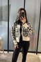 Collar Fur Detail Lace-Up Leopard Cardigan - Black Black