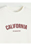 Ecru Crew Neck California Printed Women's T-Shirt - 6
