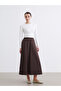 Brown Elastic Waist Poplin Flared Skirt