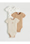 Meral Collection Ecru Elephant Printed Baby Boy Snap Fastener Bodysuit 3-Piece