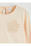 Beige floral girl's combed cotton blouse and leggings set - 5