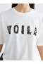 Ecru Crew Neck Printed Oversize Women's T-Shirt - 3