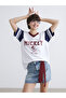 White V-Neck Mickey Mouse Printed Oversized Women's T-Shirt
