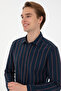 Men's Navy Blue Long Sleeve Striped Shirt 50308398-Vr033 - 2