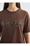 Brown Crew Neck Printed Oversize Women's T-Shirt - 3