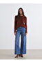 Brown crew neck women's plush knit sweater - 2