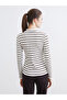 Brown Stand Collar Striped Women's Bodysuit - 4