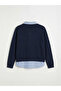 Navy blue striped collar women's knit sweater - 6