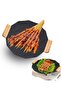 Wood Handle Flat Cast Aluminium Skillet Compatible With Induction Gas Burner For Outdoor BBQ