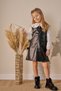 Girl's Baby Collar Shirt Leather Look Dress Black - 2