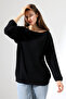 Women's Black Oversized Casual Comfortable Fit Boat Neck Knitwear Sweater - 5