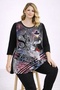 Women's Plus Size Black, Digital Print, Stone Detailed Low Sleeve Blouse 65N39369 - 3