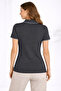 Women's black knit fabric collared buttonless open collar ribbed short sleeve regular fit t-shirt t-shirt - 2