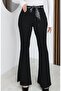Women's Black High Waist Flared Stylish Fabric Trousers - 2