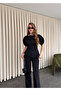 Black Balloon Sleeve Asymmetric Blouse Trousers Set - 25194 - 3