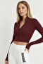 Women's Burgundy Ribbed Knit Short Jacket Ey1057 - 5