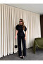 Black Balloon Sleeve Asymmetric Blouse Trousers Set - 25194
