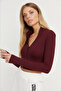 Women's Burgundy Ribbed Knit Short Jacket Ey1057 - 2