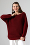 Women's Burgundy Oversized Casual Comfortable Fit Boat Neck Knitwear Sweater - 5