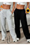 Women's Oversized 2-Piece Winter Cotton Lined Black and Gray Loose Cut Lace-Up Thick Fabric Sweatpants