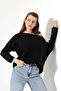 Women's Black Oversized Casual Comfortable Fit Boat Neck Knitwear Sweater - 2