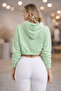 Women's Hooded Crop Sweatshirt Green – 3 Thread Yarn Sh Fleece-Lined Comfortable Fit - 5