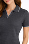 Women's black knit fabric collared buttonless open collar ribbed short sleeve regular fit t-shirt t-shirt - 4