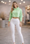 Women's Hooded Crop Sweatshirt Green – 3 Thread Yarn Sh Fleece-Lined Comfortable Fit - 3