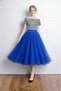 Cobalt Blue 3 Layer 75 cm Length Midi Puffy Zippered-Elastic Waist Comfortable High Waist Party Tulle Skirt - 2