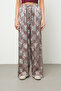 Women's Geometric Line Patterned Silky Satin Look Palazzo Trousers