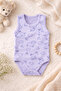100% Cotton, Snap Fasteners at the Bottom, Zero Sleeve, Lilac Cloud Lamb Patterned Newborn Baby Bodysuit 0-9 Months - 4