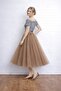 Brown 3 Layer 75 cm Length Midi Puffy Zippered-Elastic Waist Comfortable High Waist Tulle Skirt - 2