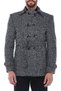 Men's Patterned Slim Fit Wool Blend Coat Patterned Navy Blue K7539 - 4