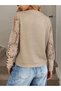 Women's Waffle Fabric Crew Neck Floral Sleeves Lace Detail Elegant Blouse - 3