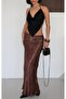 Women's Brown Flock Printed Midi Satin Skirt Yel221802 - 5